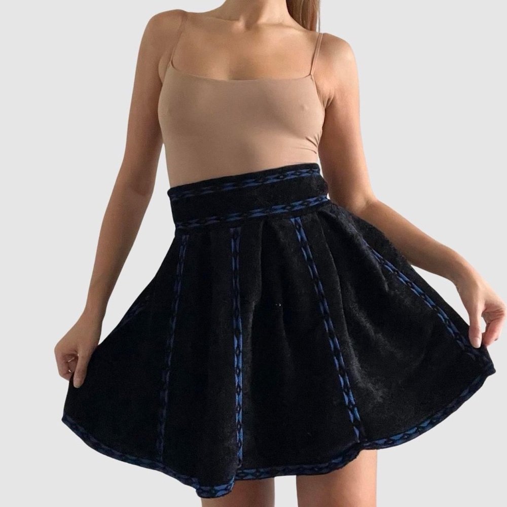 Maje | Black & blue pleated "Jerome" jacquard mini skirt  | Size 1 (S)